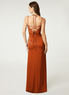 Azazie Desi Robes de demoiselle d'honneur Robe Fourreau en Satin extensible Corset dos nu Orange Brûlée image3