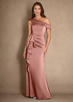 Azazie Hamptons Mother of the Bride Dresses Rosette A-Line Pleated Stretch Satin Dress image4
