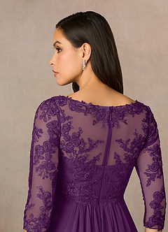 Azazie Hayek Kleider für die Brautmutter A-Linie V-Hals Spitze Chiffon Kleid Traube image5