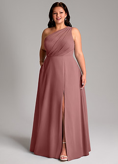 Azazie Phaedra Bridesmaid Dresses Desert Rose A-Line One Shoulder Chiffon Dress image12