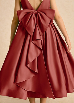 Azazie Cailee Flower Girl Dresses Terracotta Ball-Gown Pleated Matte Satin Dress image7