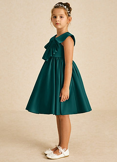 Azazie Poppet Blumenmädchenkleider A-Linie ärmellos Matte Satin Kleid Pfau image4