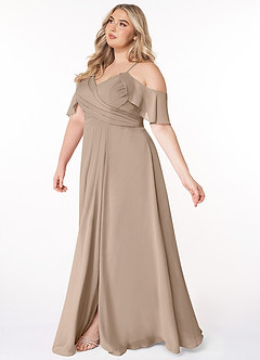 Azazie Dakota Brautjungfernkleider A-Linie V-Hals Gefaltet Chiffon Kleid Taupe image7