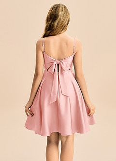 Azazie Miko Junior Powder Pink A-Line Pleated Stretch Satin Dress image2