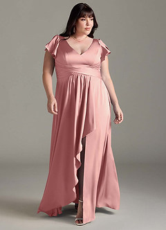 Azazie Omari Vestidos de damas de honor Vestido de Rosetón de Satén Elástico de Corte en A image8