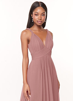 Azazie Maren Brautjungfernkleider A-Linie Plissee Chiffon Kleid Altrosa image6