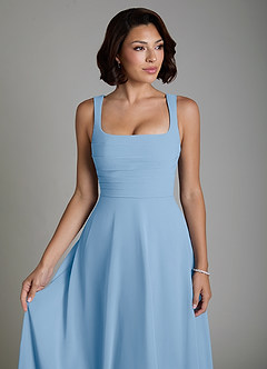 Azazie Azaria Abiti da Damigella Abito A-Line in Chiffon Corsetto Azzurro Polvere image3