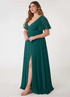Azazie Kimber Bridesmaid Dresses Peacock A-Line Flounce Sleeve Chiffon Dress image7