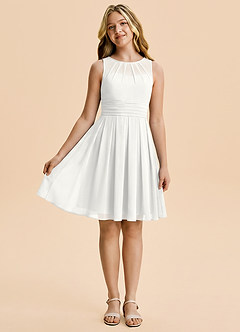 Azazie Bibiane Junior White A-Line Pleated Chiffon Dress image3