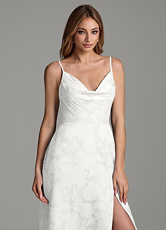 Azazie Sarella Bridesmaid Dresses White A-Line Pleated Floral Burnout Dress image2