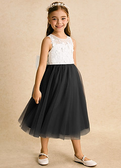 Azazie Lina Flower Girl Dresses Ivory Black Ball-Gown Lace Dress image3