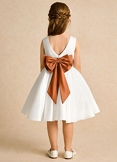 Azazie Sosie Flower Girl Dresses Ivory Copper A-Line Pleated Matte Satin Dress image1