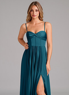 Azazie Akiko Robes de demoiselle d'honneur Robe Trapèze en Satin extensible Encolure en Forme de Cœur Bleu Encre image8