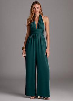 Azazie Oli Bridesmaid Dresses Pine Pleated Stretch Satin Jumpsuit image3
