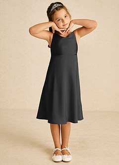 Azazie Zuzu Flower Girl Dresses Black A-Line Spaghetti Strap Stretch Satin Dress image1