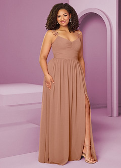 Barbie ♥ Azazie Jurken voor bruidsmeisjes Jurk van Chiffon met A-Lijn Geplooid Champagne Roos image12