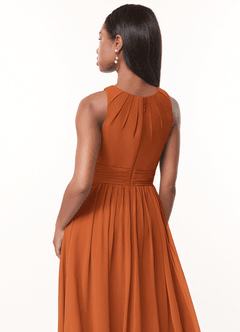 Azazie Harper Bridesmaid Dresses Cinnamon A-Line Pleated Chiffon Dress image4