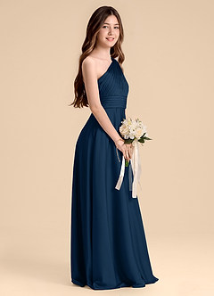 Azazie Charlize Junior Dark Navy A-Line Pleated Stretch Satin Dress image5