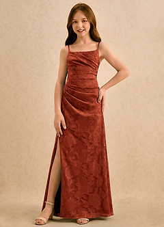 Azazie Cannoli Girls Formal Flower Girl Dresses Auburn A-Line Pleated Floral Burnout Dress image5