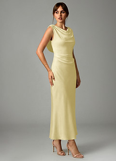 Azazie Kieryn Bridesmaid Dresses Lemon Sorbet Mermaid Pleated Stretch Satin Dress image4