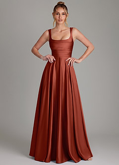 Azazie Azaria Bridesmaid Dresses Terracotta A-Line Corset Stretch Satin Dress image1