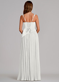 Azazie Stephanie Vestidos de damas de honor Vestido de Blanco de Satén Elástico de Corte en A con Plisado image5