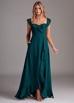 Azazie Lyra Bridesmaid Dresses Pine A-Line Chiffon Convertible Dress image3