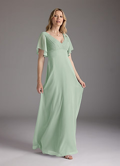 Azazie Alessa Mother of the Bride Dresses Agave A-Line V-Neck Pleated Chiffon Dress image4