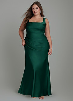 Azazie Agustina Robes de demoiselle d'honneur Robe Sirène en Satin extensible Corset émeraude image9