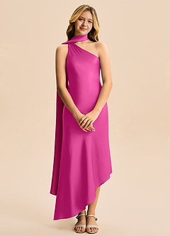 Azazie Briony Junior Etui Plissee Stretch-Satin Kleid Fuchsia image7