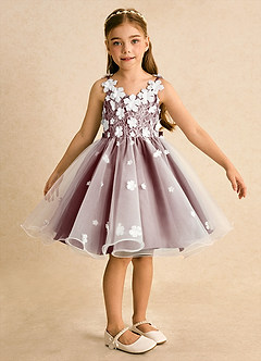 Azazie Junebug vestidos de niña de las flores Vestido de Marfil Rosa Del Desierto de Tul de Princesa con Encaje image6