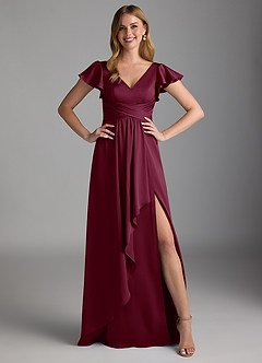 Azazie Omari Bridesmaid Dresses Mulberry A-Line Stretch Satin Dress image6