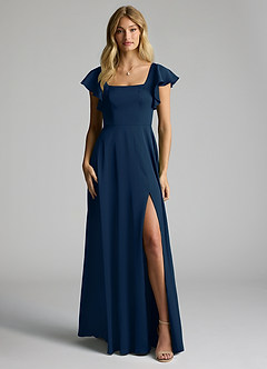 Azazie Bondi Bridesmaid Dresses Dark Navy A-Line Bow Stretch Satin Dress image5