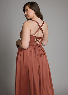 Azazie Francis Bridesmaid Dresses Auburn A-Line Corset Stretch Satin Dress image15