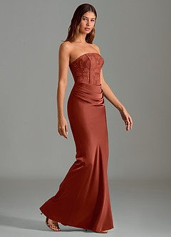 Azazie Emilia Robes de demoiselle d'honneur Robe Sirène en Satin extensible Sans bretelles Terracotta image3