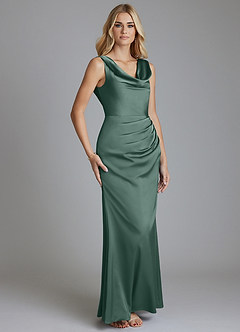 Azazie Tallie Bridesmaid Dresses Eucalyptus Mermaid Pleated Stretch Satin Dress image7