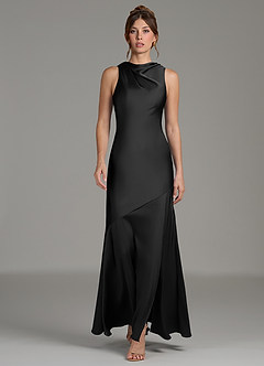 Azazie Kiara Bridesmaid Dresses Black Mermaid Pleated Stretch Satin Dress image5