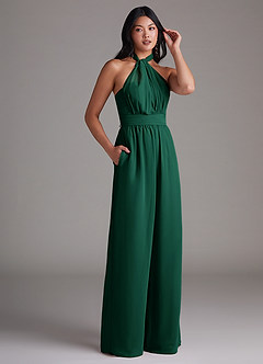 Azazie Lamara Bridesmaid Dresses Emerald Off the Shoulder Chiffon Convertible Jumpsuit image24