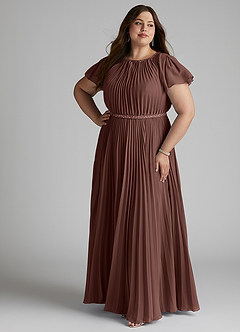Azazie Kara Modest Bridesmaid Dresses A-Line Pleated Chiffon Floor-Length Dress image13