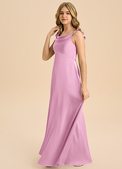 Azazie Gumdrop Junior Candy Pink Empire Pleated Stretch Satin Dress image5