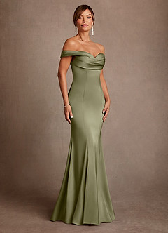 Azazie Boone Venta final Vestido de Pistacho de Satén Elástico de Corte Sirena con Vestidos sin tirantes image1