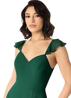 Azazie Everett Bridesmaid Dresses Emerald A-Line V-neck Ruched Chiffon Dress image4