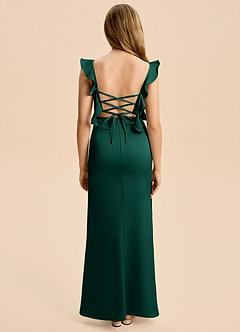 Azazie Jessamine Junior Emerald Sheath Ruched Stretch Satin Dress image2