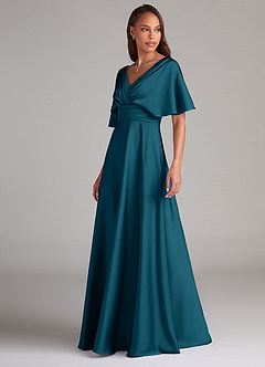 Azazie Pamela Bridesmaid Dresses Ink Blue A-Line Pleated Stretch Satin Dress image4