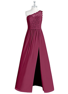 Azazie Demi Brautjungfernkleider A-Linie One-Shoulder Chiffon Kleid Maulbeerrot image7