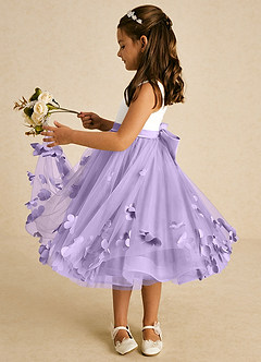 Azazie Sprout Flower Girl Dresses Lilac A-Line Bow Tulle Dress image4