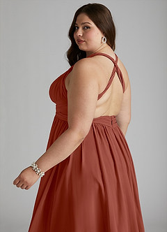 Azazie Ashia Brautjungfernkleider A-Linie Plissee Chiffon Kleid Rotbraun image8