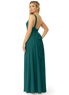 Azazie Kora Robes de demoiselle d'honneur Robe Trapèze en Mousseline de soie Plissée Paon image5