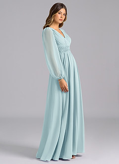 Azazie Palerma Bridesmaid Dresses Sea Glass A-Line Long Sleeve Chiffon Dress image3