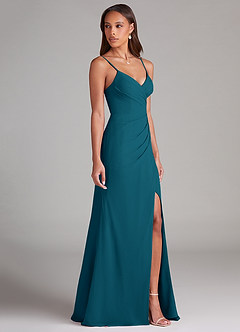 Azazie Maci Bridesmaid Dresses Ink Blue Sheath Pleated Chiffon Dress image4